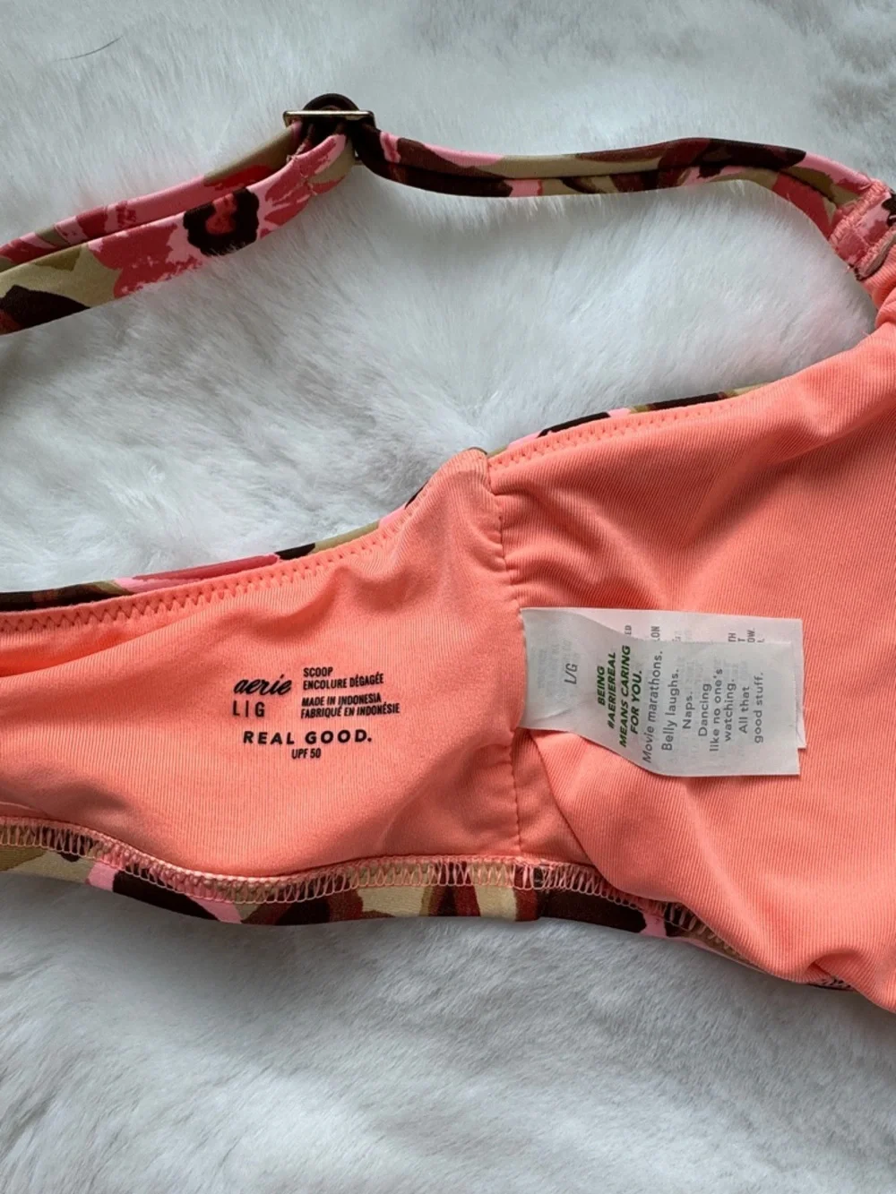 aerie Floral Print Bikini Top in Tan, Pink & Brown - Picture 6 of 6